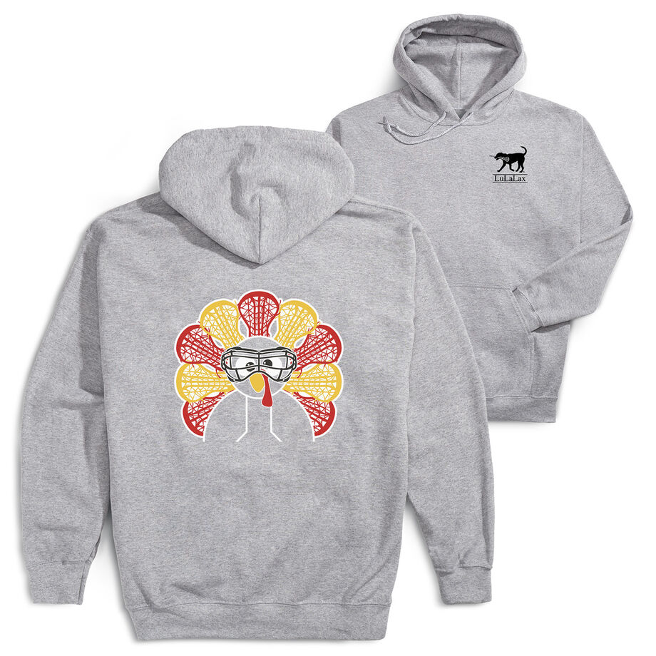 Girls Lacrosse Hooded Sweatshirt - Goofy Turkey Player (Back Design)