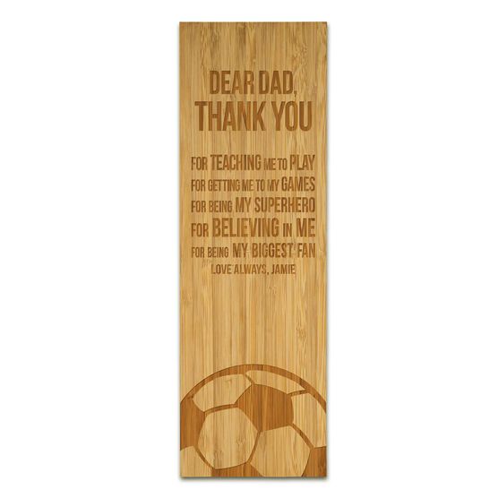 Soccer 12.5" X 4" Engraved Bamboo Removable Wall Tile - Dear Dad