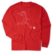 Soccer Tshirt Long Sleeve - Soccer Girl Player Sketch