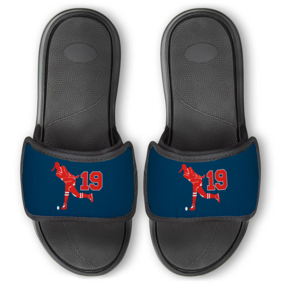 Field Hockey Repwell&reg; Slide Sandals - Field Hockey Player With Number - Personalization Image
