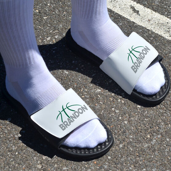 Basketball White Slide Sandals Basketball Lines With Name