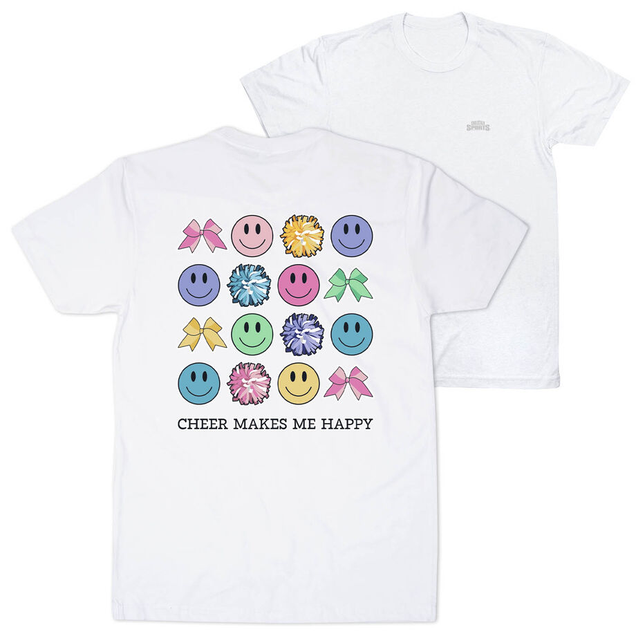 Cheerleading Short Sleeve T-Shirt - Cheer Makes Me Happy (Back Design)