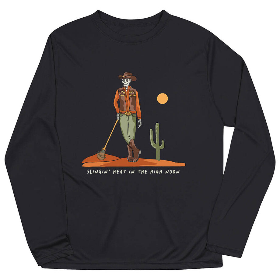 Guys Lacrosse Long Sleeve Performance Tee - Slingin Heat In The High Noon
