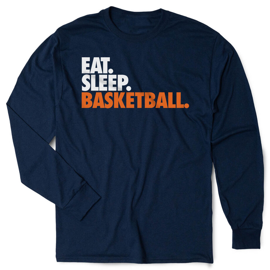 Basketball Tshirt Long Sleeve - Eat. Sleep. Basketball [Youth Small/Navy] - SS