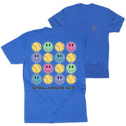 Softball Short Sleeve T-Shirt - Softball Makes Me Happy (Back Design)