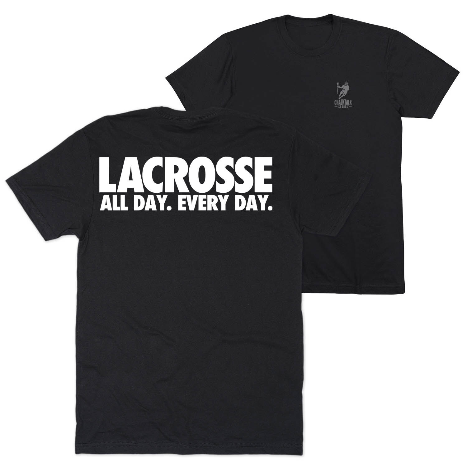 Guys Lacrosse T Shirt Short Sleeve All Day Every Day Back Design Black AXL male ChalkTalkSPORTS