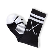 Hockey Woven Mid-Calf Socks - Classic Stripe Crossed Sticks (Black/White)