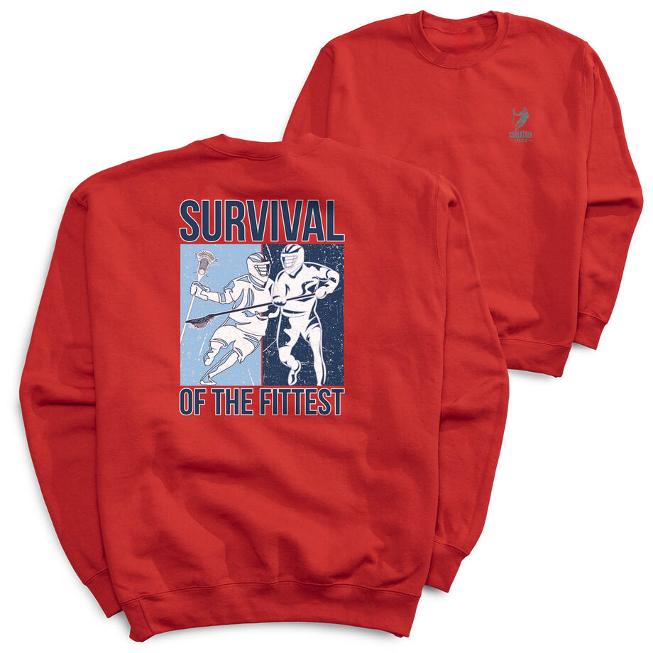 Guys Lacrosse Crewneck Sweatshirt - Survival of the Fittest (Back Design)