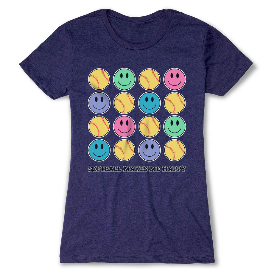 Softball Women's Everyday Tee - Softball Makes Me Happy