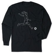 Soccer Tshirt Long Sleeve - Soccer Girl Player Sketch