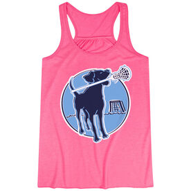 Girls Lacrosse Flowy Racerback Tank Top - Watercolor Lacrosse Dog With Girl Stick