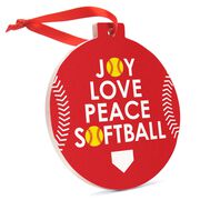 Softball Round Ceramic Ornament - Joy love Peace