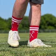 Guys Lacrosse Woven Mid-Calf Socks - Retro Crossed Sticks (Red/White)