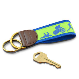 Swim Bike Run Triathletes Key Fob (Lime/Blue)