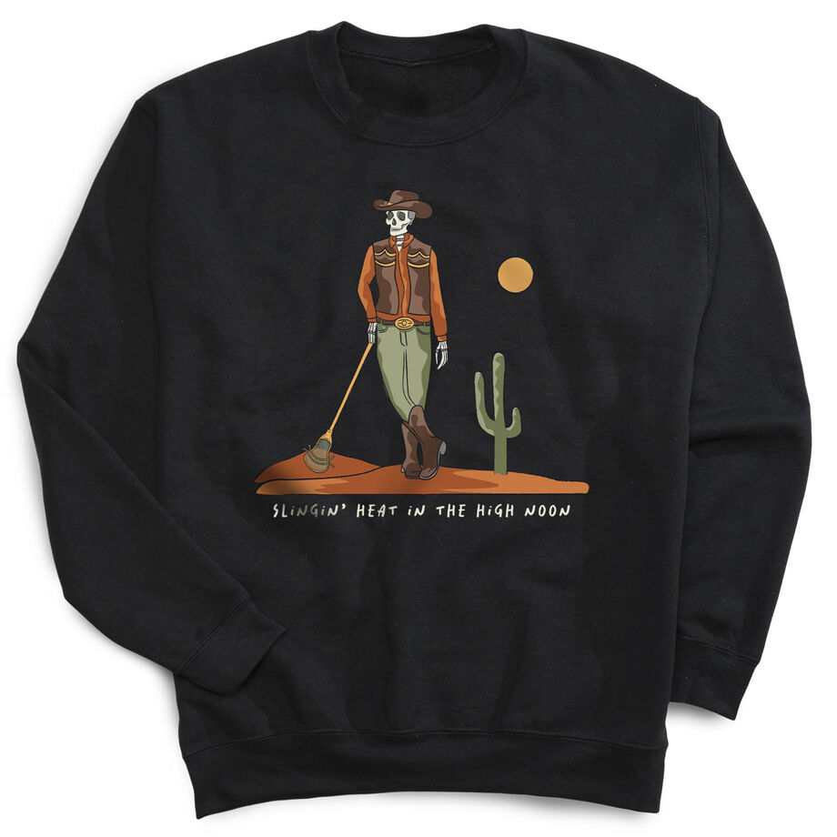 Guys Lacrosse Crewneck Sweatshirt - Slingin Heat In The High Noon