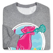 Girls Lacrosse Crewneck Sweatshirt - Lacrosse Dog with Girl Stick