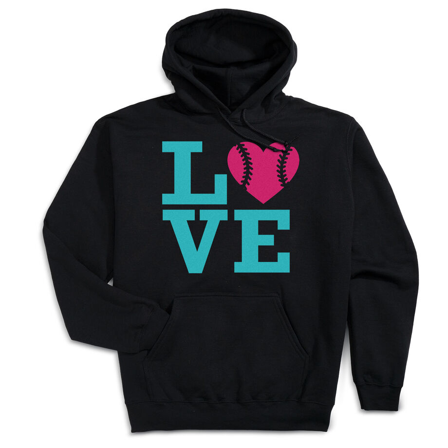 Softball Hooded Sweatshirt - LOVE Softball Pink Teal