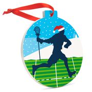 Guys Lacrosse Round Ceramic Ornament - Player Silhouette with Santa Hat