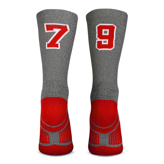 Team Number Woven Mid-Calf Socks - Gray/Red | ChalkTalkSPORTS
