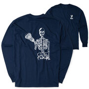 Guys Lacrosse Tshirt Long Sleeve - Skeleton (White) (Back Design)