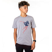 Guys Lacrosse Short Sleeve T-Shirt - American Flag Silhouette