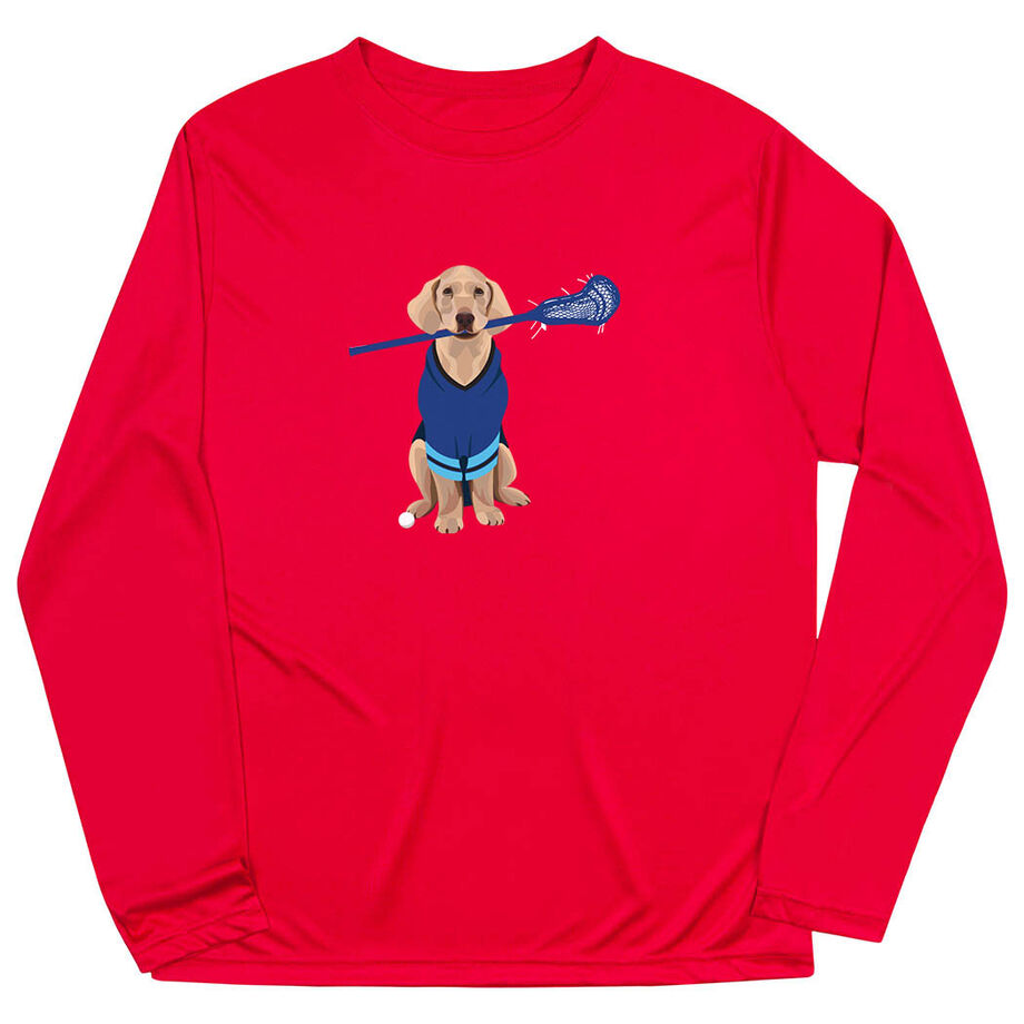 Guys Lacrosse Long Sleeve Performance Tee - Laxer the Lacrosse Dog