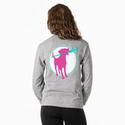 Girls Lacrosse Tshirt Long Sleeve - Lacrosse Dog with Girl Stick (Back Design)