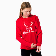Girls Lacrosse Long Sleeve Performance Tee - Lax Girl Reindeer