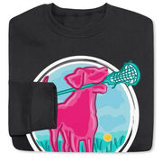 Girls Lacrosse Crewneck Sweatshirt - Lacrosse Dog with Girl Stick