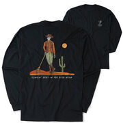 Guys Lacrosse Tshirt Long Sleeve - Slingin Heat In The High Noon (Back Design)