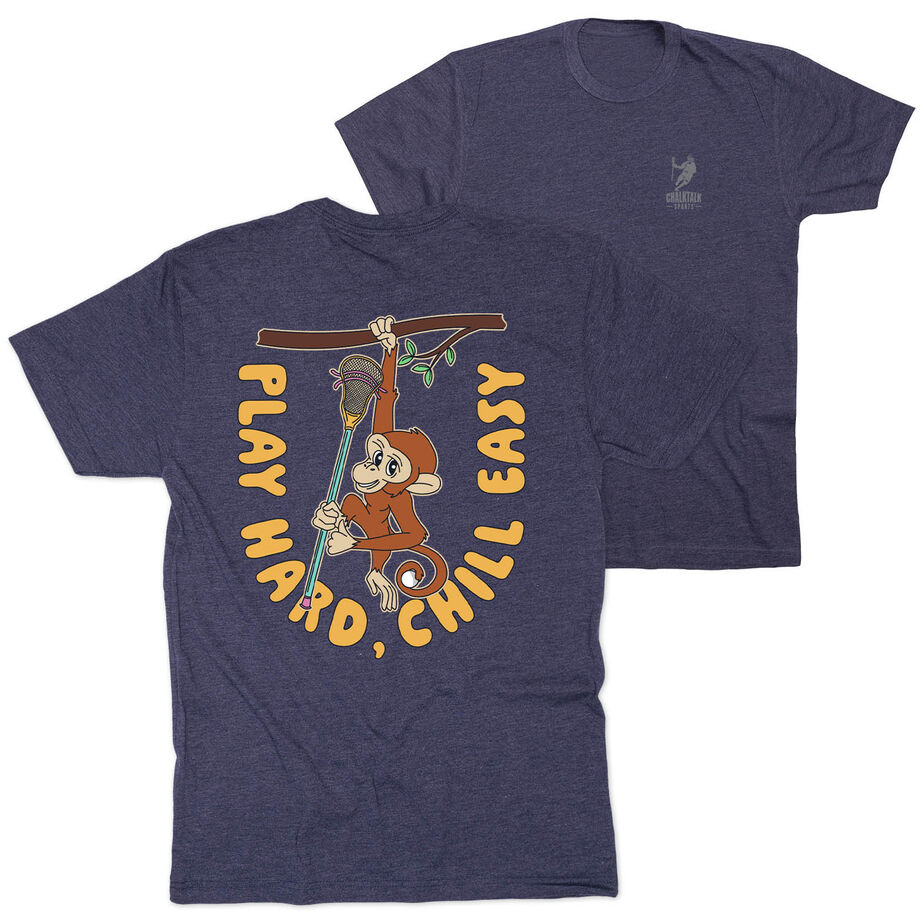 Guys Lacrosse Short Sleeve T-Shirt - Play Hard, Chill Easy (Back Design)