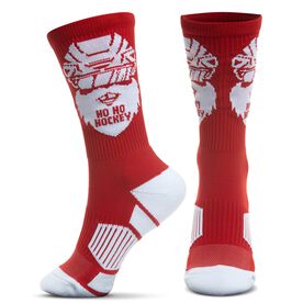 Hockey Woven Mid-Calf Socks - Ho Ho Hockey Santa