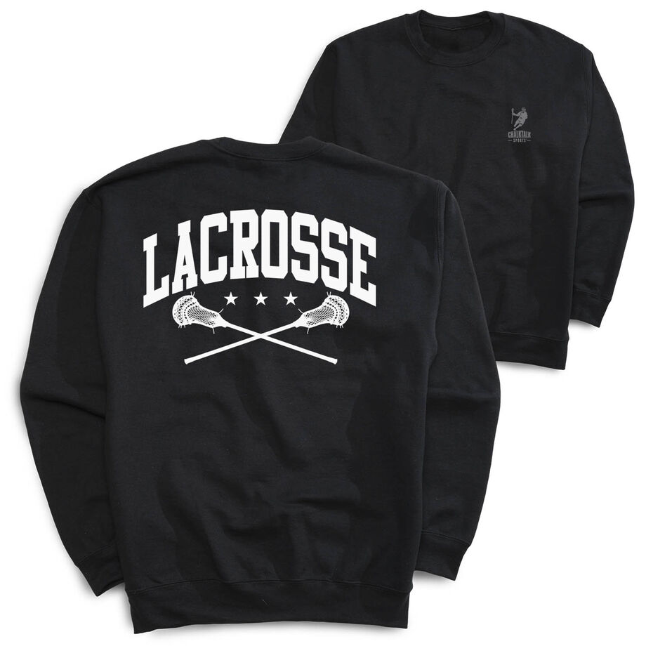 Guys Lacrosse Crewneck Sweatshirt - Lacrosse Crossed Sticks (Back Design)