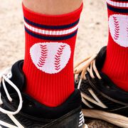 Baseball Woven Mid-Calf Socks - Red Striped