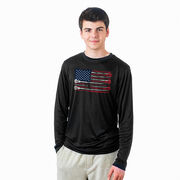 Guys Lacrosse Long Sleeve Performance Tee - American Flag