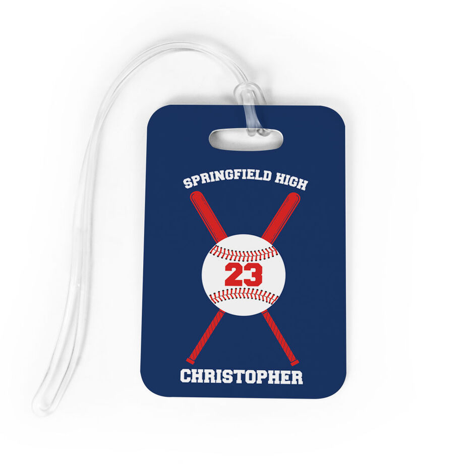 Baseball Bag/Luggage Tag - Personalized Baseball Team with Crossed Bat