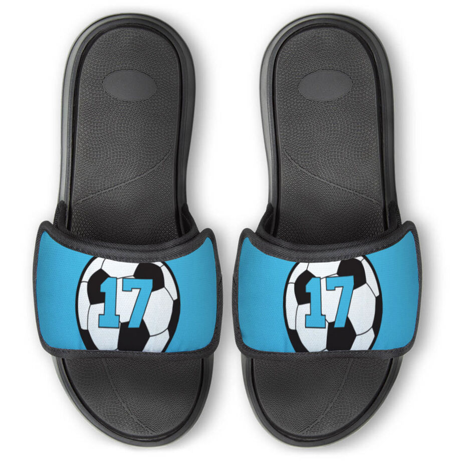 Soccer Repwell&reg; Slide Sandals - Soccer Ball with Number