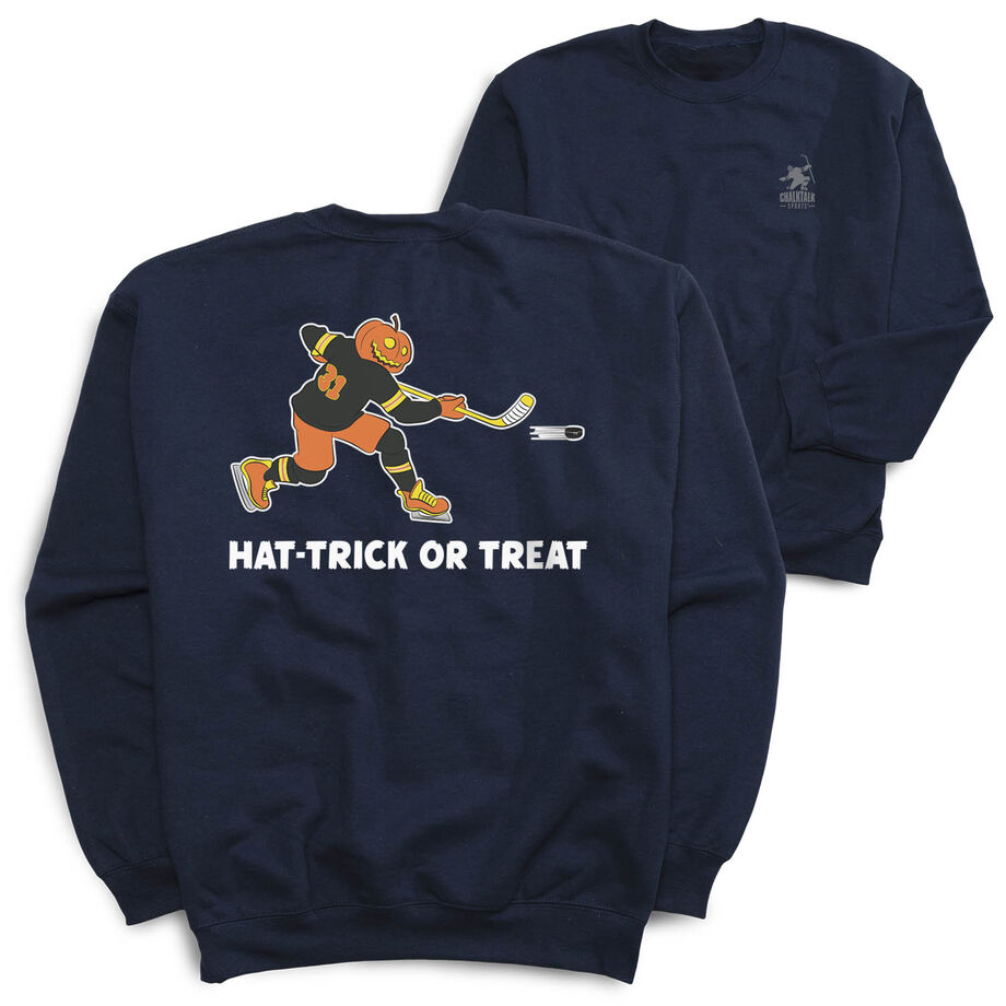 Hockey Crewneck Sweatshirt - Hat-Trick or Treat (Back Design)