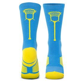 Guys Lacrosse Woven Mid-Calf Socks - Single Stick (Light Blue/Yellow)