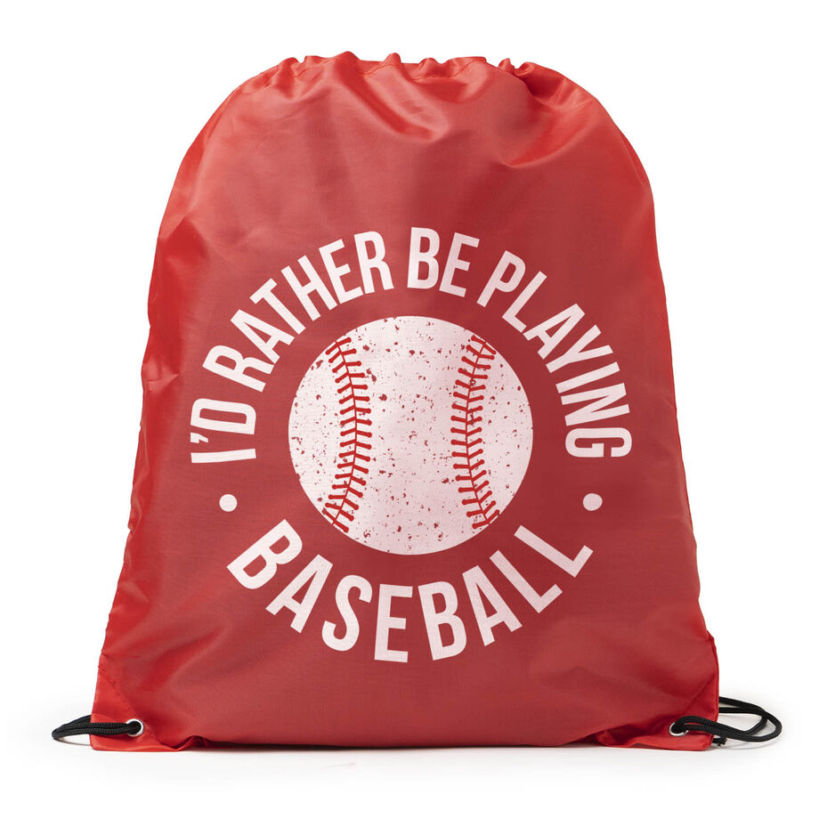 Baseball Drawstring Backpack - I'd Rather Be Playing Baseball Distressed