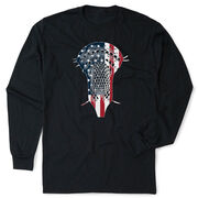 Guys Lacrosse Tshirt Long Sleeve - Patriotic Stick