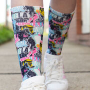 Girls Lacrosse Graphic Flex Mid-Calf Socks - Lax Girl Life