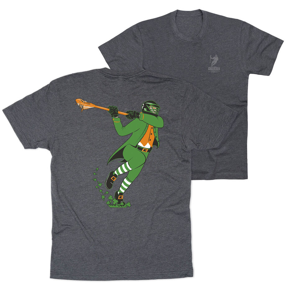 Guys Lacrosse Short Sleeve T-Shirt - Lacrosse Leprechaun (Back Design)