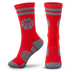Basketball Woven Mid-Calf Socks - Ball (Red/Gray)