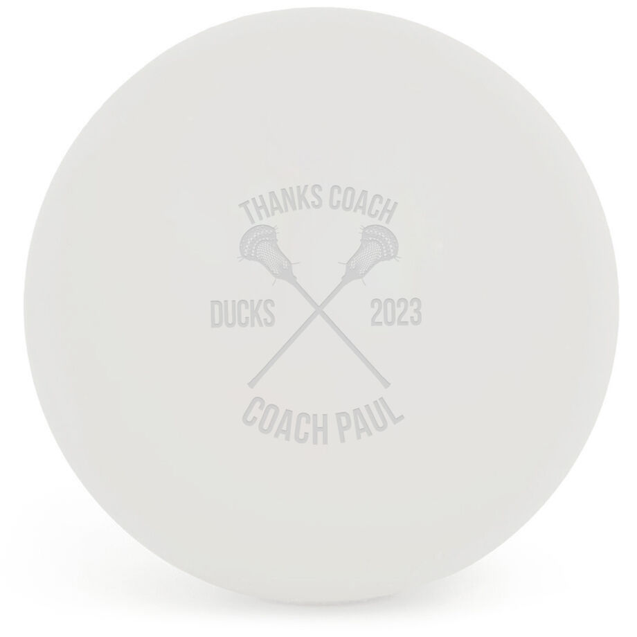 Lacrosse Thanks Coach Crossed Sticks Male Laser Engraved Lacrosse Ball (White Ball) - Personalization Image