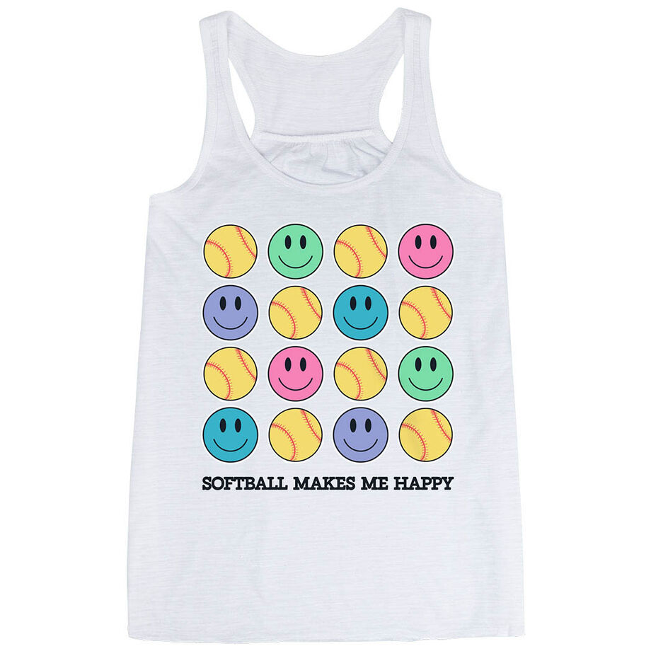 Softball Flowy Racerback Tank Top - Softball Makes Me Happy