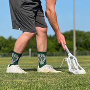 Guys Lacrosse Woven Mid-Calf Socks - My Goal is to Deny Yours Helmet