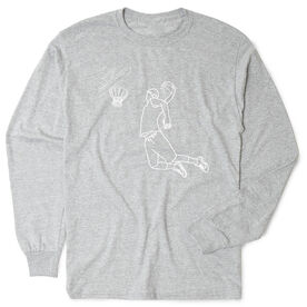 Basketball Tshirt Long Sleeve - Basketball Player Sketch [Adult Medium/Gray] - SS