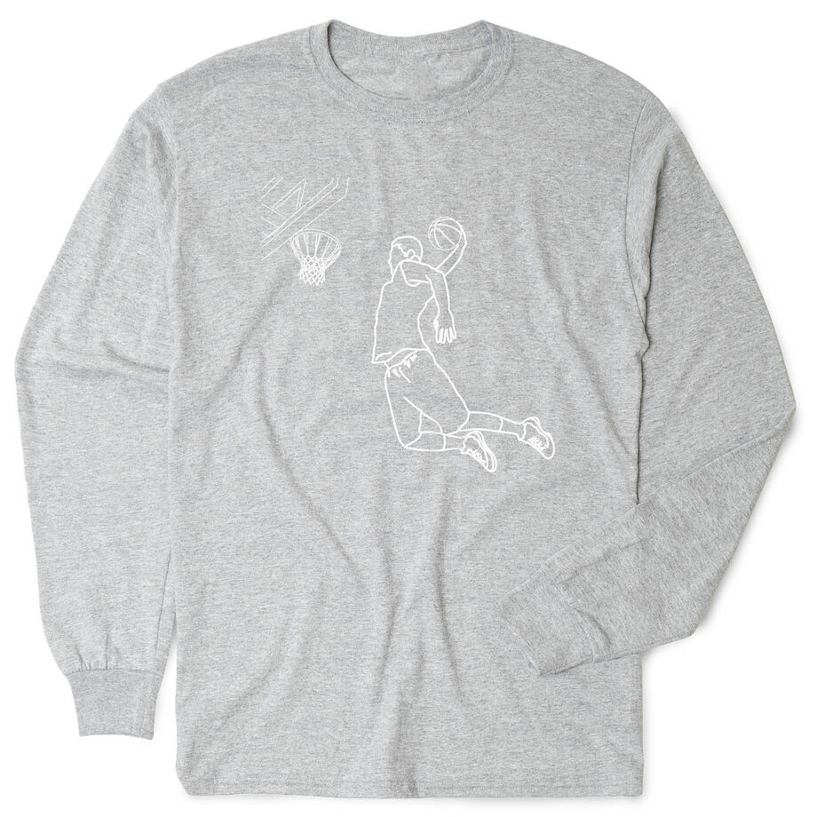 Basketball Tshirt Long Sleeve - Basketball Player Sketch [Adult Medium/Gray] - SS