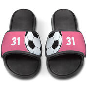 Soccer Repwell&reg; Slide Sandals - Ball and Number Reflected